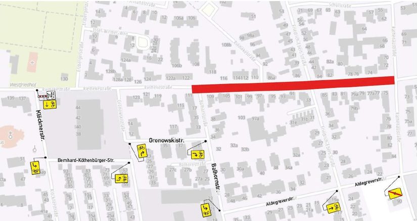 Umleitung Radverkehr Riemekestraße stadteinwärts